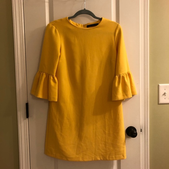 Zara yellow dress business casual ruffle sleeves - Picture 1 of 5